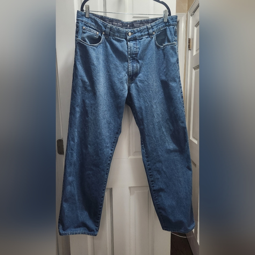 Ermenegildo Zegna Men's 42 Cotton Medium Wash Blue Denim Straight Leg Jeans
